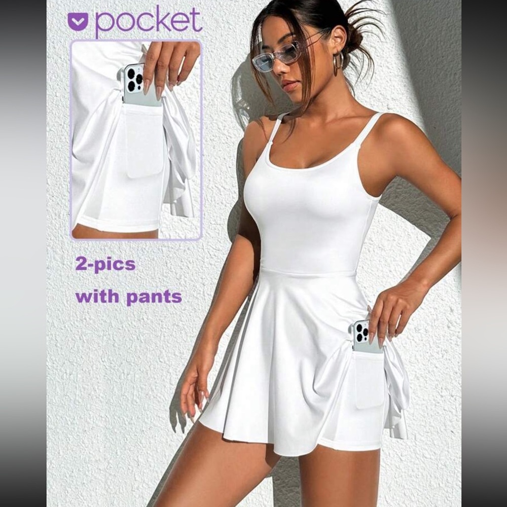Sport Easify White Twist-Knot Design Tennis Dress With Leggings Set - Picture 4 of 4